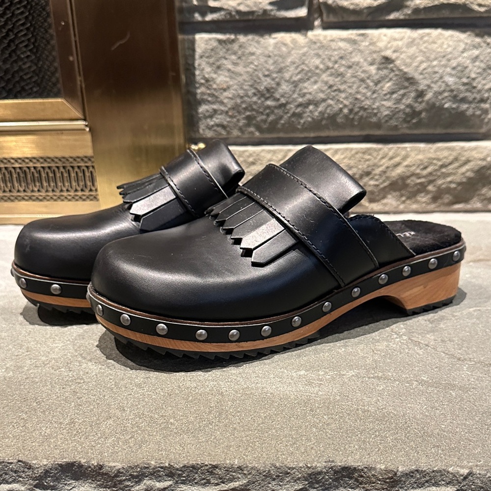 Kelsi Dagger Black Leather Clogs